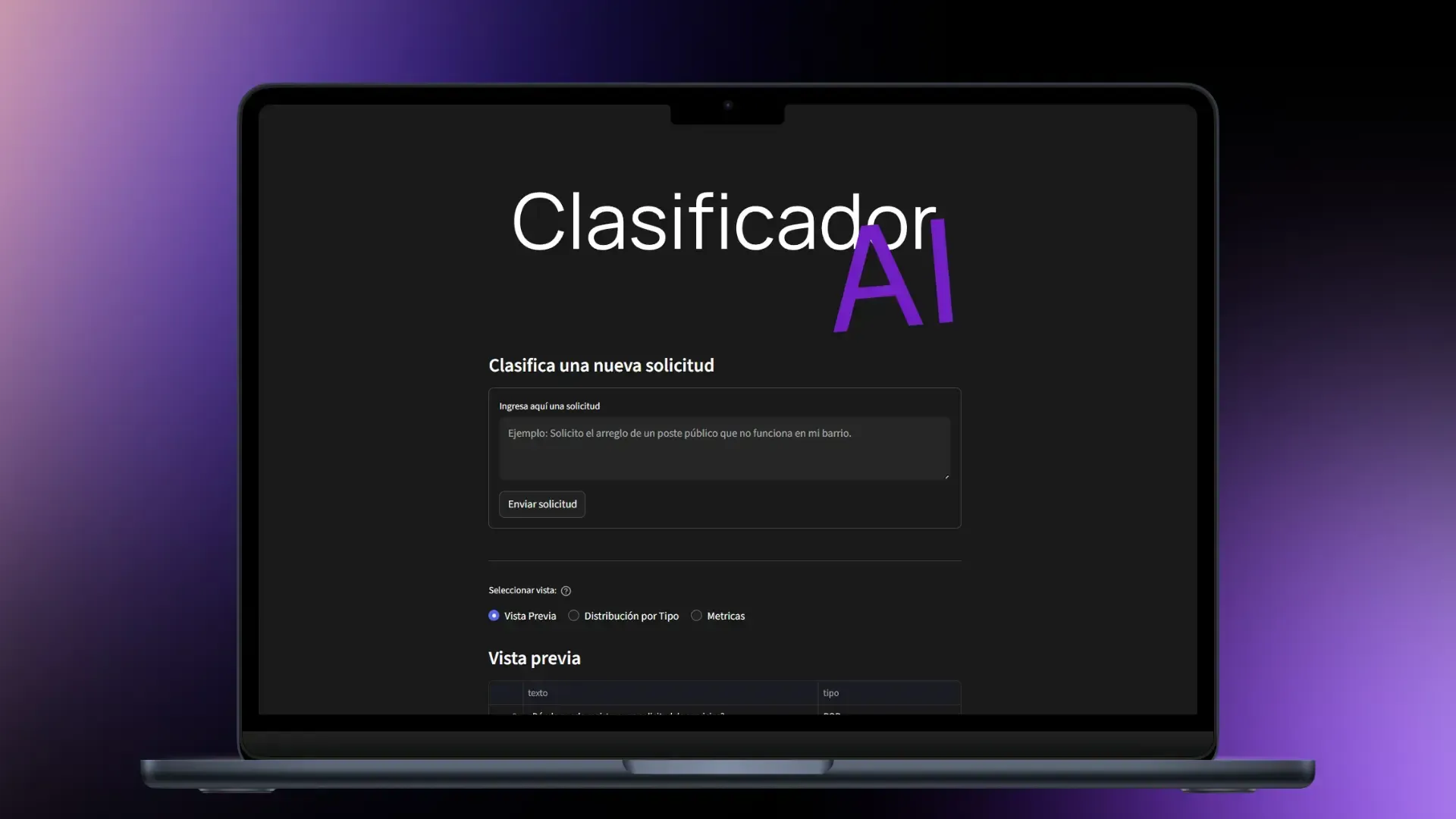 Vista previa de Classify AI
